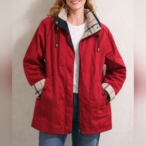 Vintage 90s Red Tan Plaid Accents Barn Chore Field Jacket Size Small